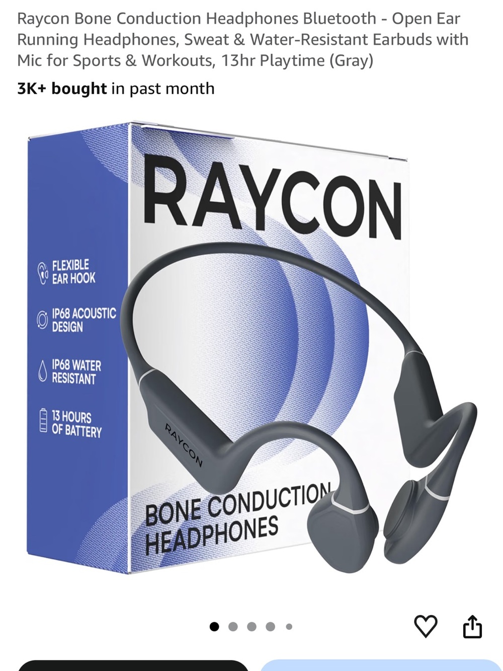 Raycon Bone Conduction Headphones — Gray Open-Ear Bluetooth Earbuds
